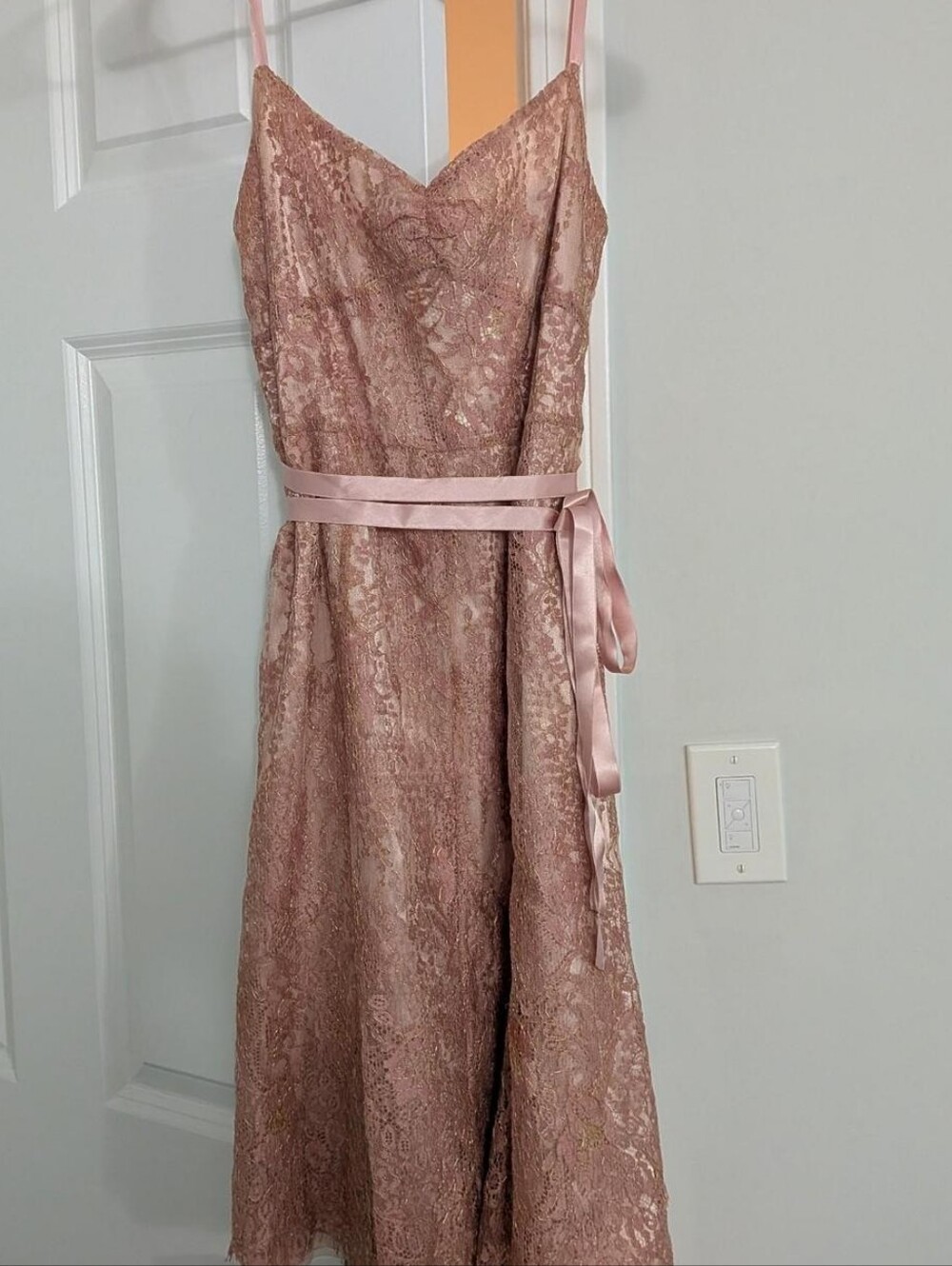 Ann Taylor Dusty Rose Lace Midi Dress with Satin Waist Tie